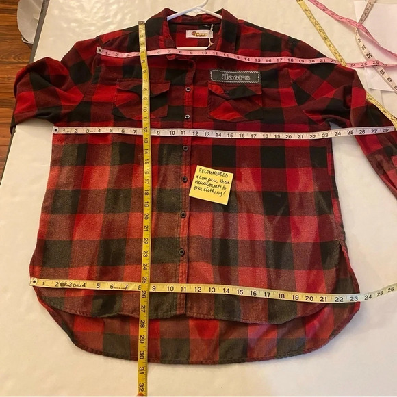 The Doors Band Flannel Shirt Mens Large - XL Unisex Bleached Buffalo Plaid Red - Picture 10 of 15